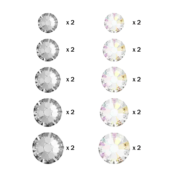 Pack formes strass dentaire Cristal / Cristal Aurore boréale Swarovski mix tailles