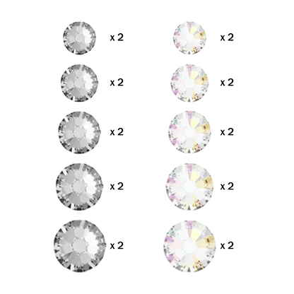 Pack formes strass dentaire Cristal / Cristal Aurore boréale Swarovski mix tailles