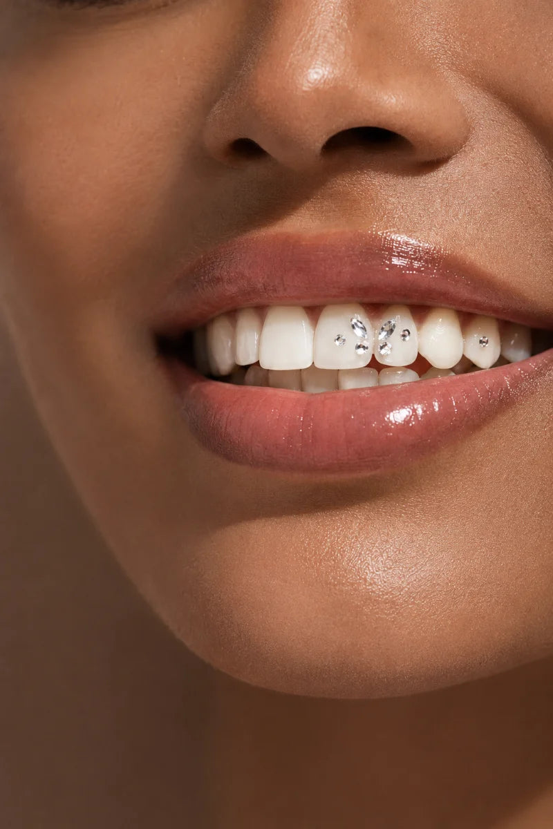 Sourire avec strass dentaire Swarovski pose par Ma Formation Strass